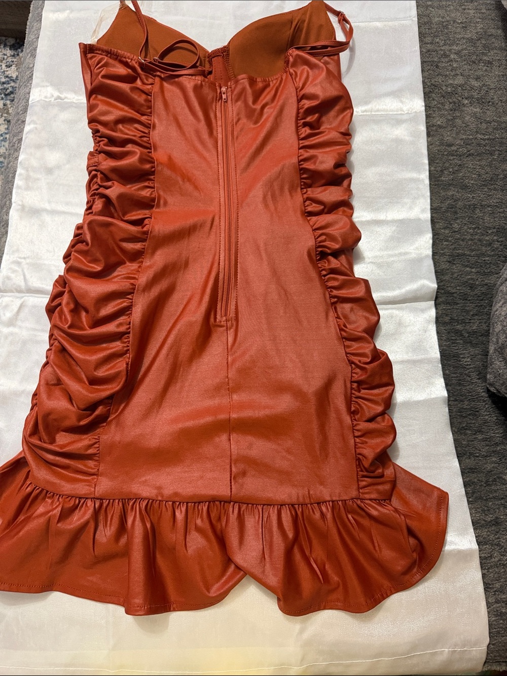 SHEIN Rust Red Ruched Satin Mini Dress - Picture 2 of 2